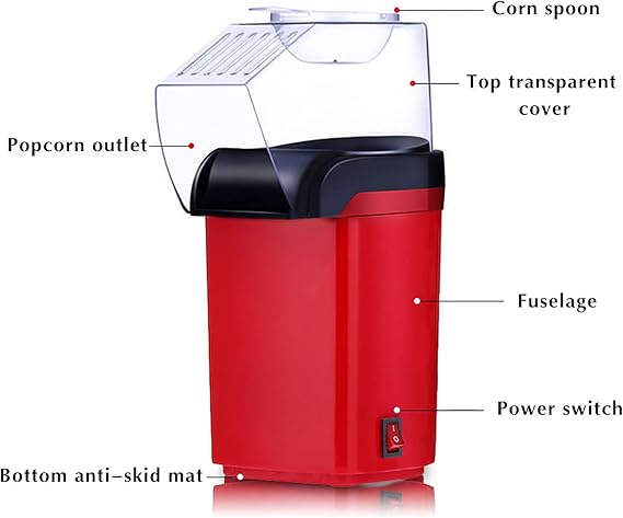Mini Popcorn Maker Machine 1200W Healthy Air Oil-Free Corn Popper Kitchen Household Appliances