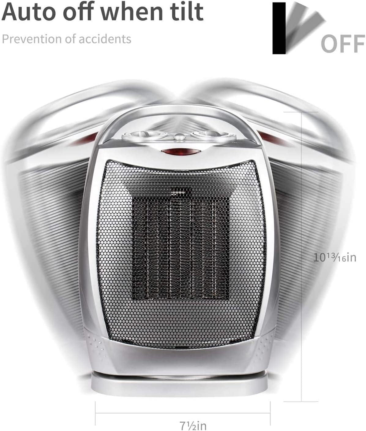 Portable Ceramic Space Heater with Thermostat Overheat Protection and Tip Over Protection