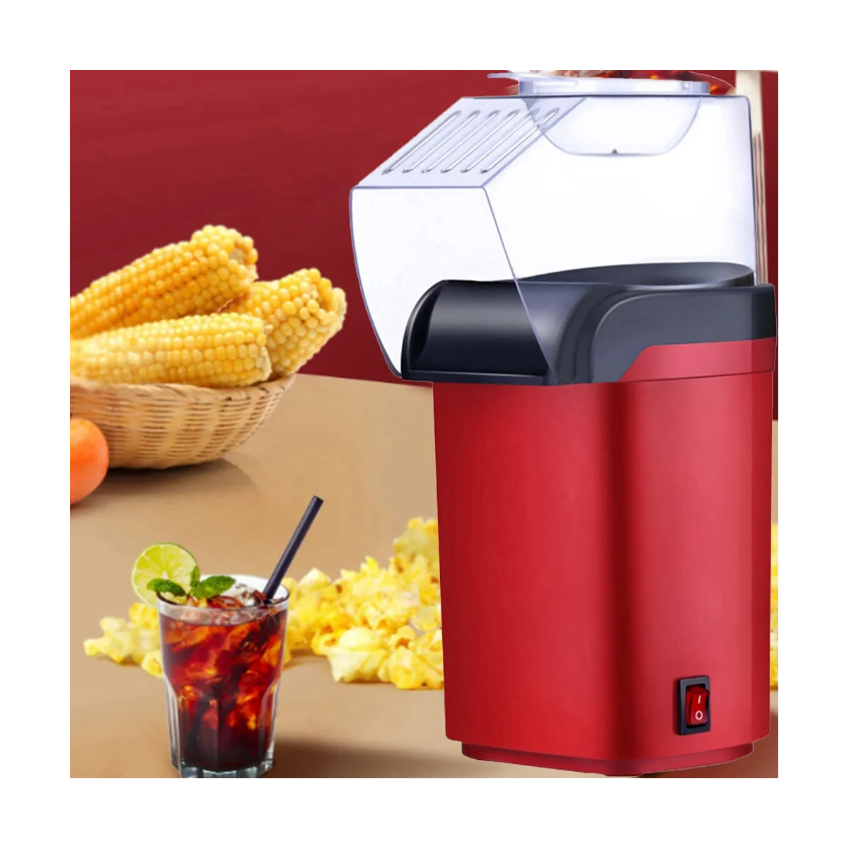 Mini Popcorn Maker Machine 1200W Healthy Air Oil-Free Corn Popper Kitchen Household Appliances