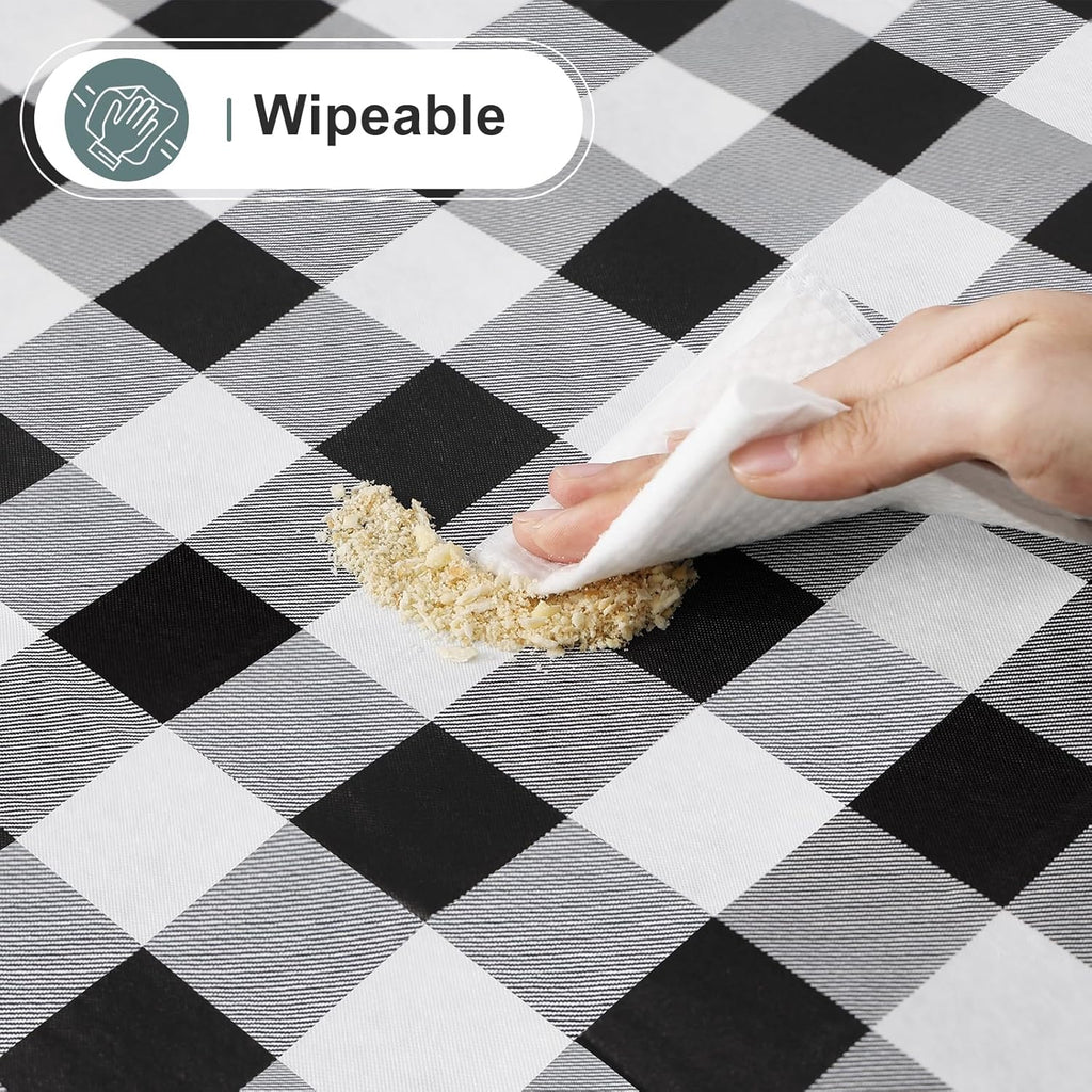 Rectangular waterproof vinyl tablecloth, with flannel backing, wipeable plastic table cover, suitable for restaurants, kitchens, and outdoor use (60 inches x 84 inches, available in black and white).