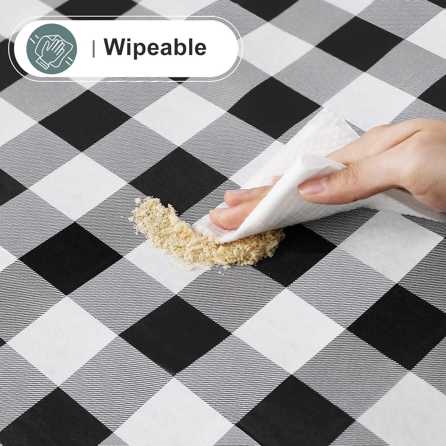 Rectangular waterproof vinyl tablecloth, with flannel backing, wipeable plastic table cover, suitable for restaurants, kitchens, and outdoor use (60 inches x 84 inches, available in black and white).
