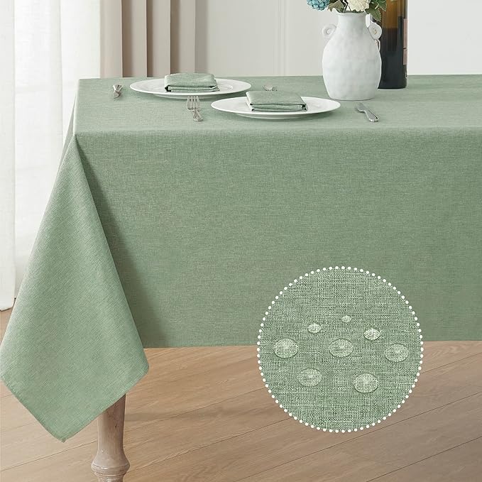 Rectangle Tablecloth Waterproof Linen Textured Table Cloth Stain and Wrinkle Resistant Washable, Decorative Fabric Table Cover for Dining, Party and Camping (Sage Green, 52 * 70)