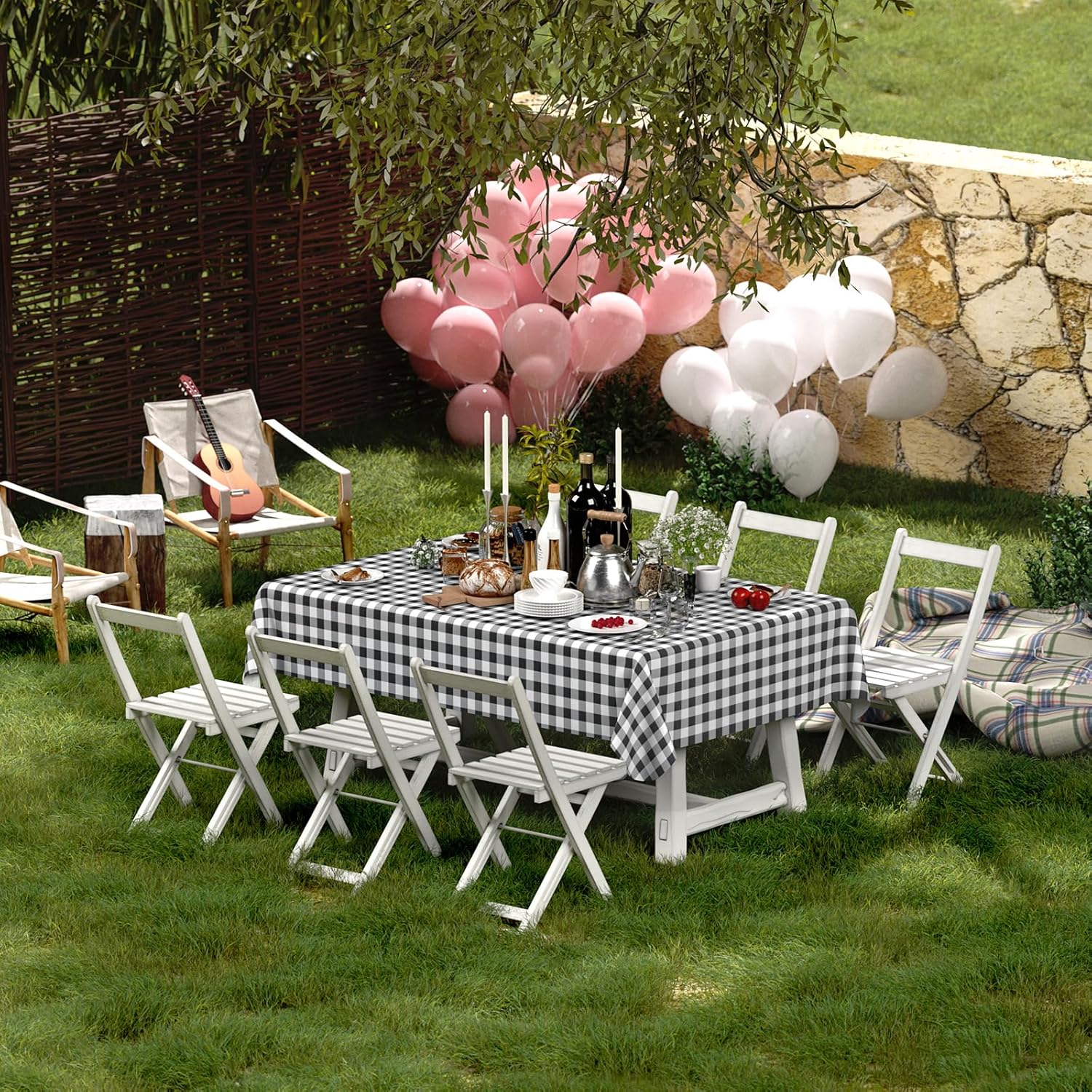 Rectangular waterproof vinyl tablecloth, with flannel backing, wipeable plastic table cover, suitable for restaurants, kitchens, and outdoor use (60 inches x 84 inches, available in black and white).