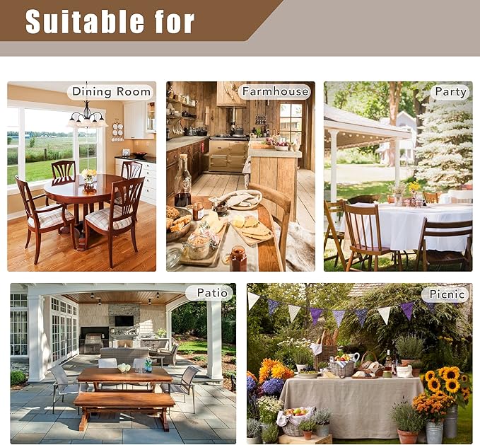 Linen-like Rectangular Tablecloths, 60 x 84 inches - 2 Pack, Neutral Colors, suitable for 4-6 foot dining tables, wrinkle-resistant burlap-like tablecloths, perfect for restaurants, farmhouses, outdoor picnics and camping.