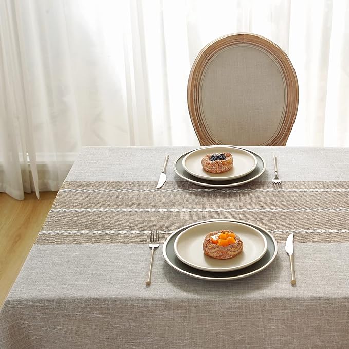 Vintage cotton and linen waterproof winter tablecloth, burlap table cover, suitable for kitchen and dining room, rectangular tablecloth, brown stripes, size: 55''x70'', suitable for 4-6 people.