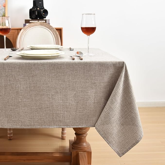 Linen-like Rectangular Tablecloths, 60 x 84 inches - 2 Pack, Neutral Colors, suitable for 4-6 foot dining tables, wrinkle-resistant burlap-like tablecloths, perfect for restaurants, farmhouses, outdoor picnics and camping.