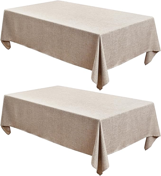 Linen-like Rectangular Tablecloths, 60 x 84 inches - 2 Pack, Neutral Colors, suitable for 4-6 foot dining tables, wrinkle-resistant burlap-like tablecloths, perfect for restaurants, farmhouses, outdoor picnics and camping.
