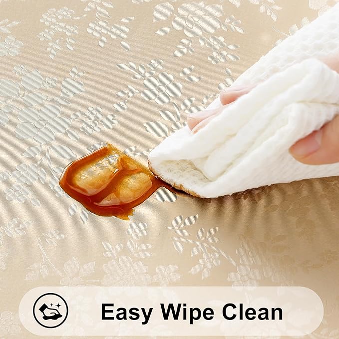 Rectangular tablecloth, waterproof and durable vinyl tablecloth, wipeable and washable table cover, suitable for kitchen and dining room (Beige, 60 inches x 84 inches)