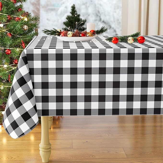 Rectangular waterproof vinyl tablecloth, with flannel backing, wipeable plastic table cover, suitable for restaurants, kitchens, and outdoor use (60 inches x 84 inches, available in black and white).