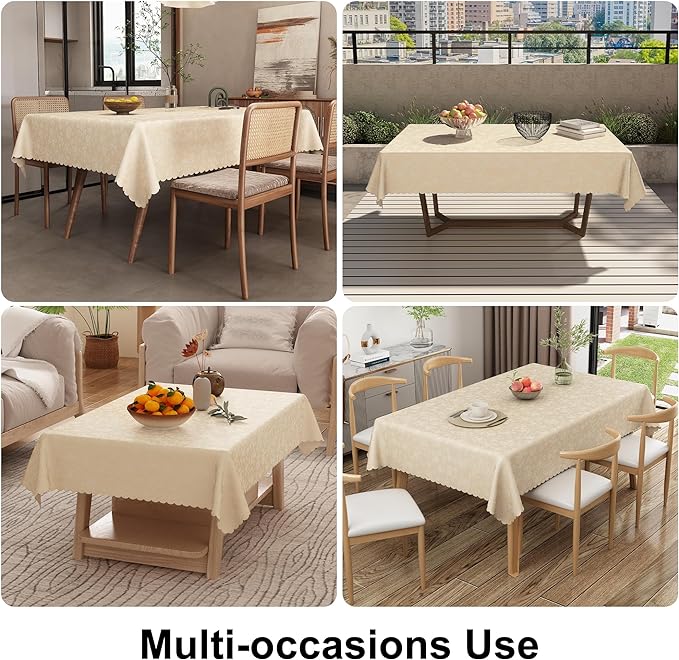 Rectangular tablecloth, waterproof and durable vinyl tablecloth, wipeable and washable table cover, suitable for kitchen and dining room (Beige, 60 inches x 84 inches)