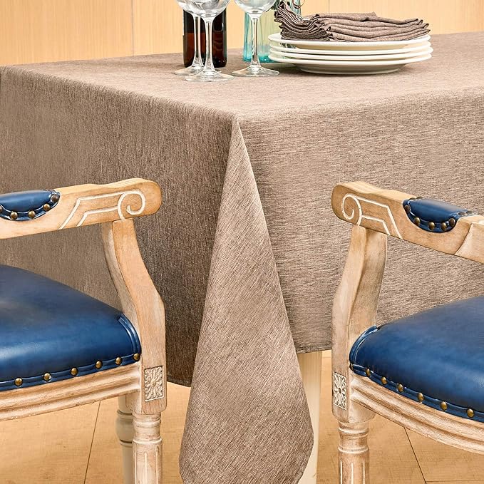 Rectangular tablecloth, made of linen, in a rustic style, waterproof and shrink-resistant, soft and wrinkle-resistant, highly decorative, suitable for kitchen and dining tables (linen color, 60 inches x 84 inches (seats 6-8 people)).
