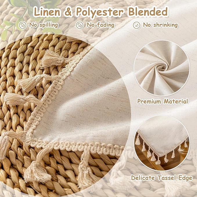 Rectangular tablecloth, 60x120 inches, heavy-duty cotton with a linen-like appearance, waterproof, country style, wrinkle-resistant, with tassels, suitable for kitchen, dining room, and parties.