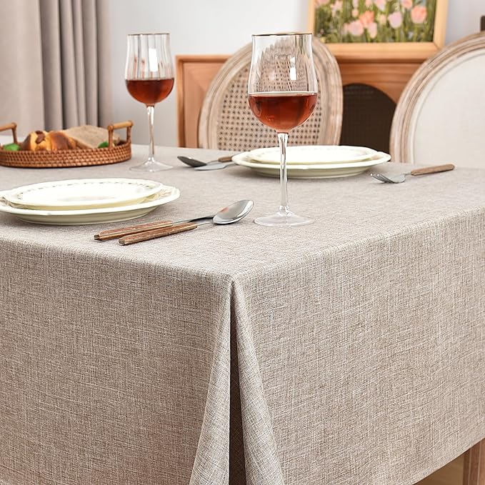 Linen-like Rectangular Tablecloths, 60 x 84 inches - 2 Pack, Neutral Colors, suitable for 4-6 foot dining tables, wrinkle-resistant burlap-like tablecloths, perfect for restaurants, farmhouses, outdoor picnics and camping.