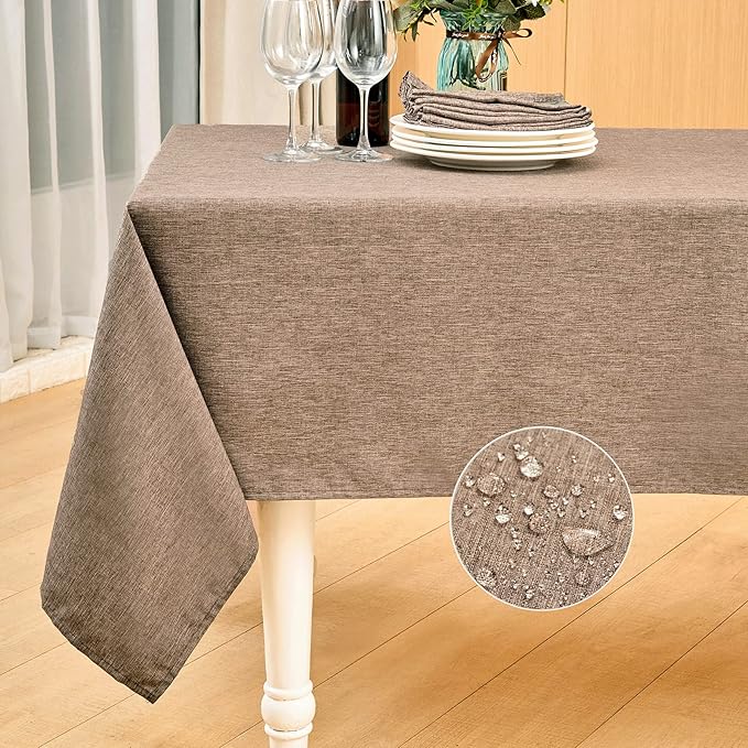Rectangular tablecloth, made of linen, in a rustic style, waterproof and shrink-resistant, soft and wrinkle-resistant, highly decorative, suitable for kitchen and dining tables (linen color, 60 inches x 84 inches (seats 6-8 people)).